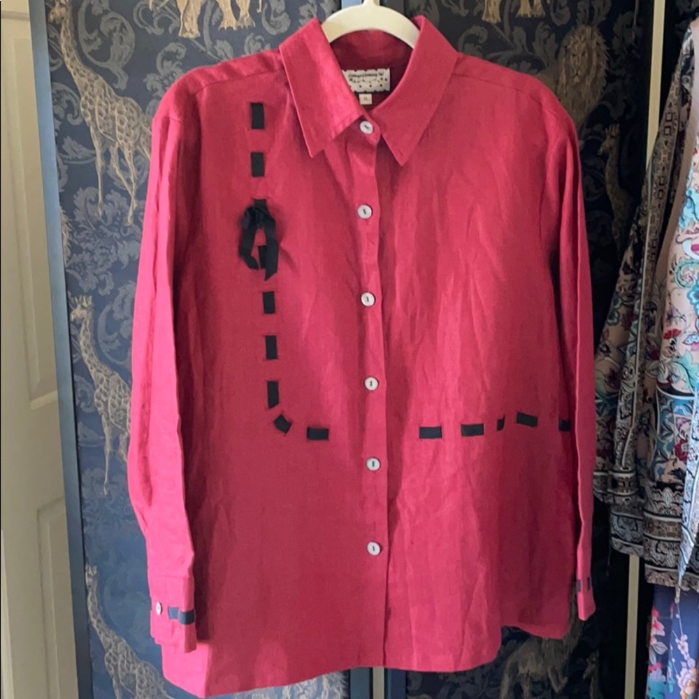 Cottage clothing Red linen blouse size XL